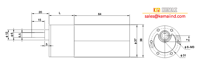 DC Gear Motor KM37-38S Size