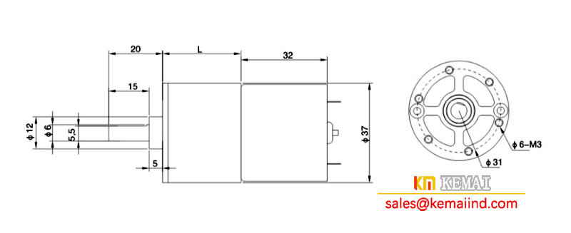 Geared DC Motor 24V 12V 10W Dimensions