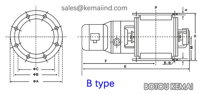 Rotary valve round flange B type size
